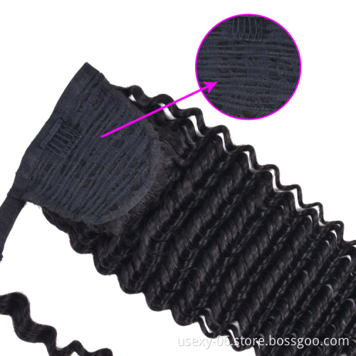 Cheap Deep Wave Real Hair Wrap Around Ponytail Wholesale Virgin Hair Ponytail Extension Human Hair